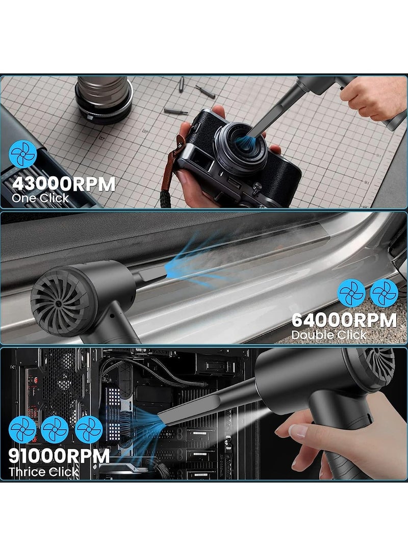 Arabest Compressed Air Duster, Electric Air Duster and Vacuum 2 in 1, 3-Gear to 91000RPM, 7600mAh Cordless Duster Replaces Air Cans /Pump for Computer Keyboard Camera Car Home Cleaning - Image 4