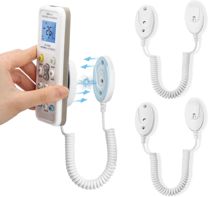 WALLFID 2-Pack Magnetic Remote Control Holders with Spring Ropes - Safely Secure Remotes & Small Items, Wall-Mount with Adhesive, Anti-Loss, Rapid Adsorption, Extendable Spring (White 43 inch, 2 Pack) - Image 1