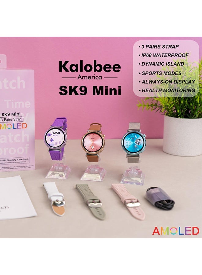 Kalobee SK9 Mini Smartwatch AMOLED Display, Always-On Screen, Bluetooth Calling, 3 Strap Set, IP68 Waterproof, Heart Rate & SpO2 Monitor, Dynamic Island UI, Multi Sports Modes, Smart Notifications, Long Battery Life - Image 1