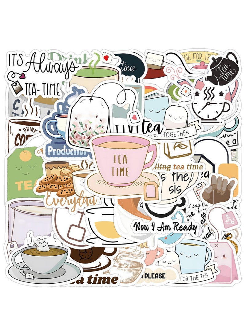Tea Stickers 50Pcs, Waterproof Vinyl Decals for Water Bottles Laptop Luggage Cup Computer Mobile Phone Skateboard - Image 1