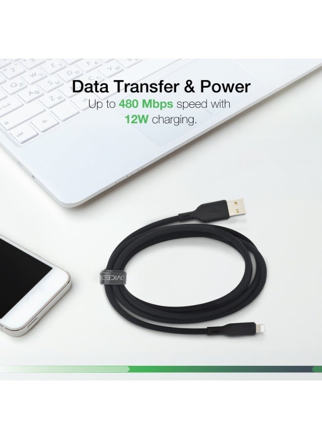 DVICED USB-A to lightning Charging & Data transfer 1.25m silicone cable  - Black - Image 5