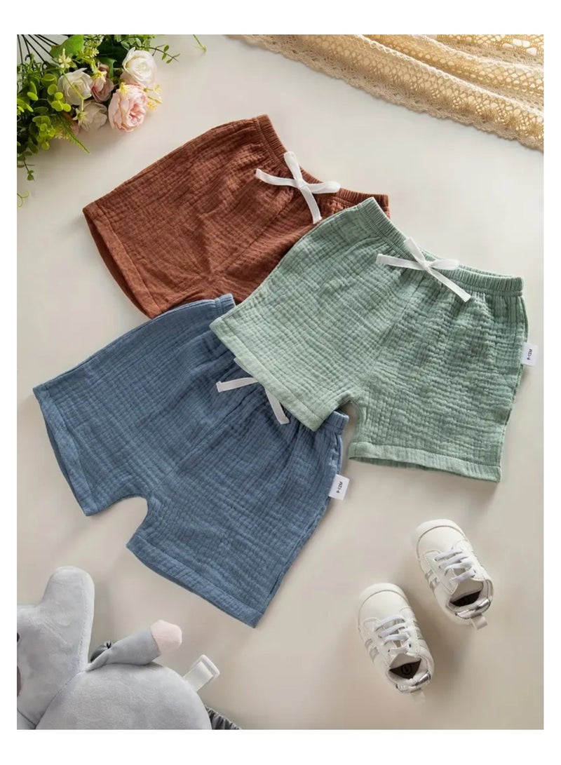 3 Pieces Baby Boys Pure Cotton Muslin Short Toddler Shorts - Image 1