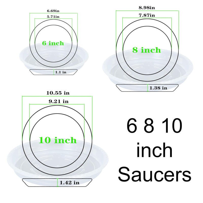 OVZILKI 9 Pack of Clear Plant Saucer 6 8 10 inch, Plastic Flower Plant Pot Saucer, Heavy Duty Plant Drip Trays Saucers for Indoor, Plant Water Tray for Planters - Image 2