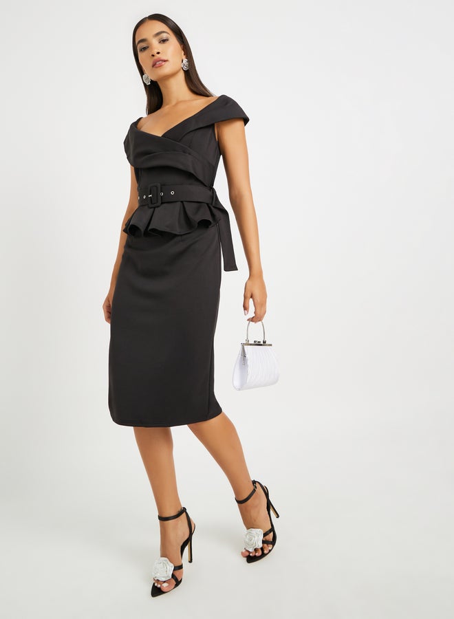 Styli Off-Shoulder Belted Dress  - Image 2