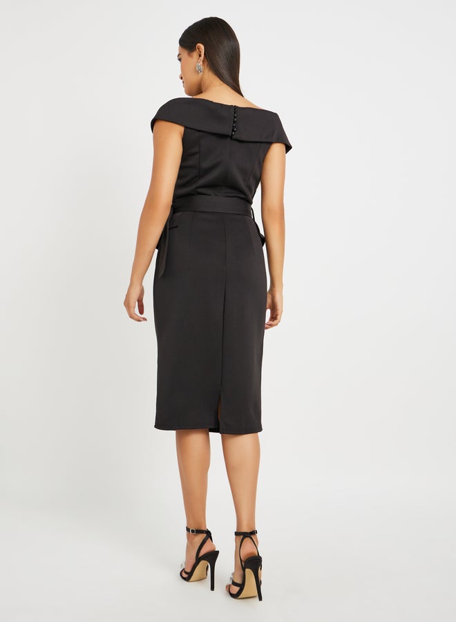 Styli Off-Shoulder Belted Dress  - Image 5