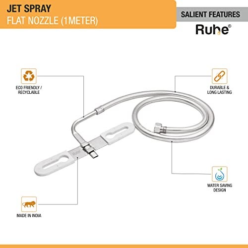 RUHE® Jet Hands-Free Spray | 304 Stainless Steel- Toilet Bidet | Flat Nozzle | Jet Spray with 1 Meter Heavy PVC Hose | Glossy Finish - Image 3