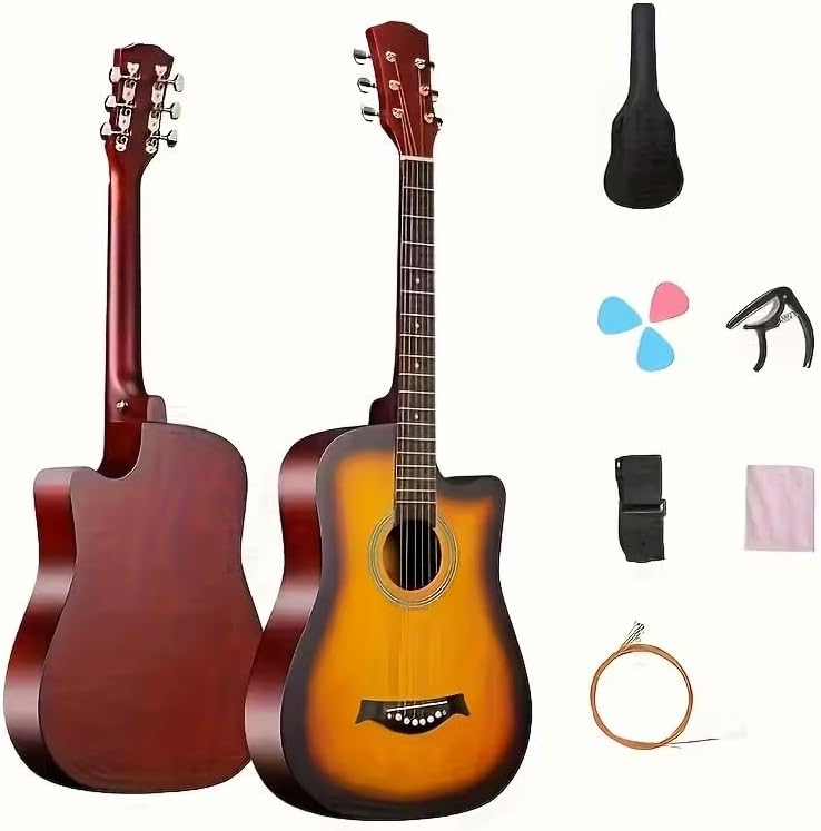MegArya 38 Inch Acoustic Guitar for Beginners with Gig Bag, Strap, Picks, and Capo - Sunburst - Image 1