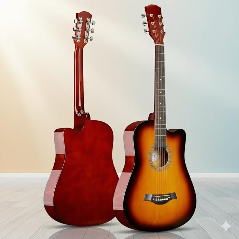 MegArya 38 Inch Acoustic Guitar for Beginners with Gig Bag, Strap, Picks, and Capo - Sunburst - Image 2