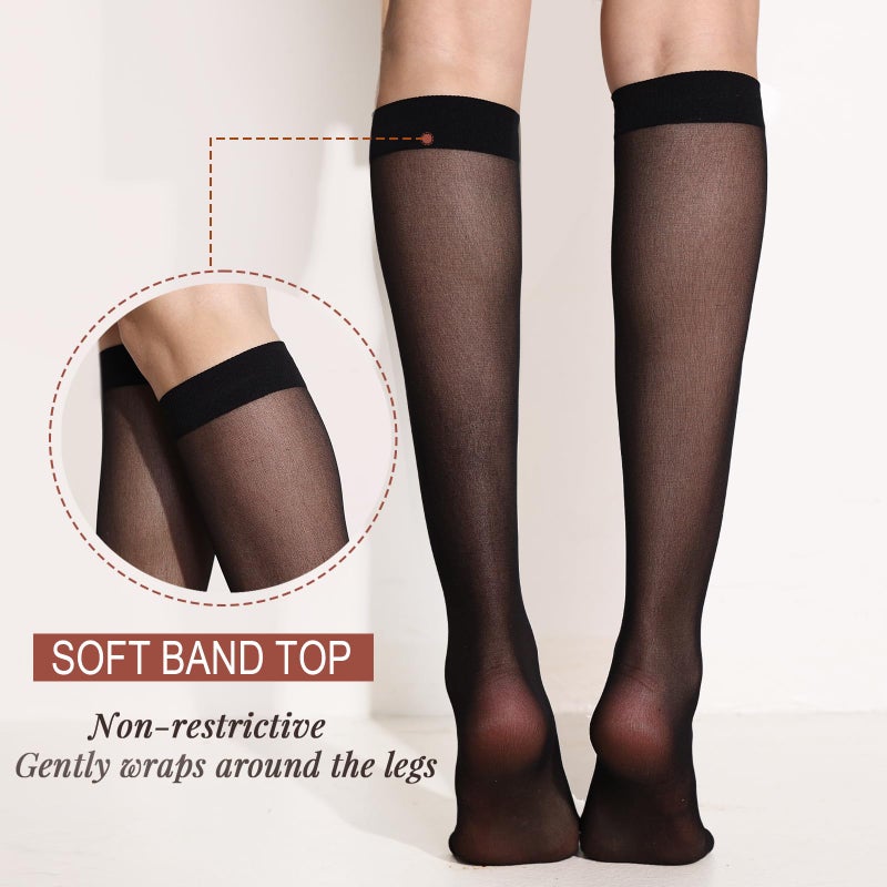 ZIHUA 12 Pairs Knee High Stockings for Women, 20 Denier Sheer Nylon Socks for Women(Black,One Size) - Image 2