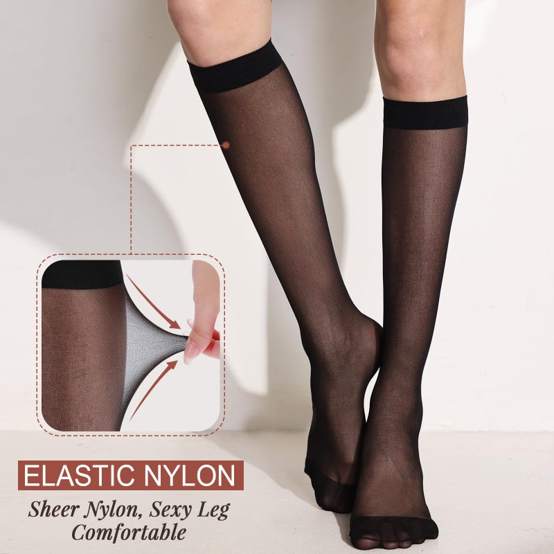 ZIHUA 12 Pairs Knee High Stockings for Women, 20 Denier Sheer Nylon Socks for Women(Black,One Size) - Image 4