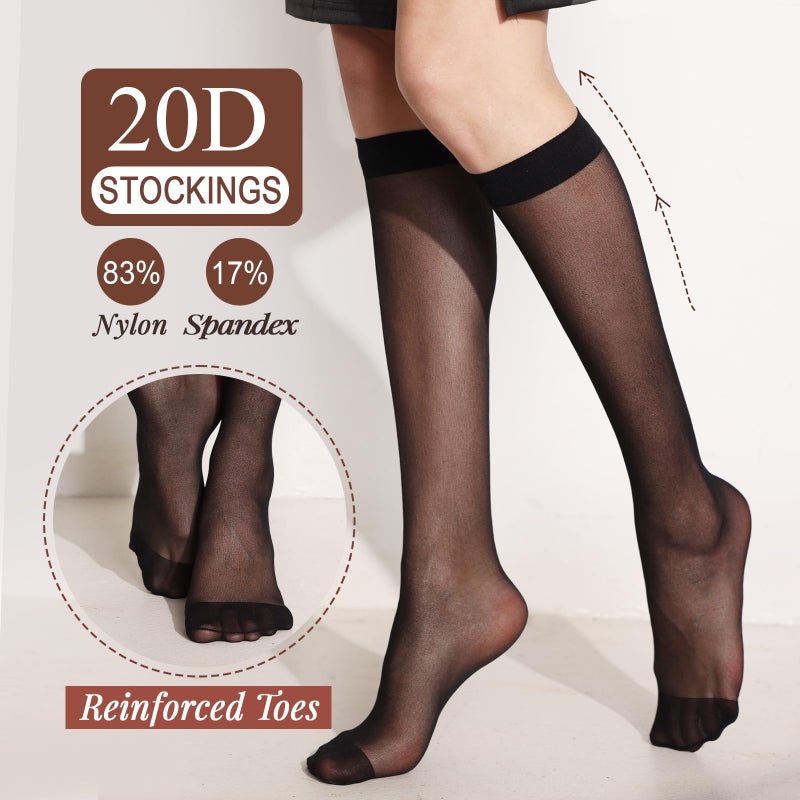 ZIHUA 12 Pairs Knee High Stockings for Women, 20 Denier Sheer Nylon Socks for Women(Black,One Size) - Image 5