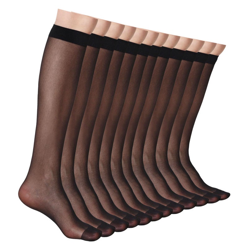 ZIHUA 12 Pairs Knee High Stockings for Women, 20 Denier Sheer Nylon Socks for Women(Black,One Size) - Image 1