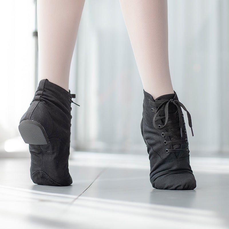 Wuyuan Wangjun 101008 Jazz Boots High-Top Adult Canvas Dance Shoes Soft Sole Black Practice Shoes Classical Dance - Image 1