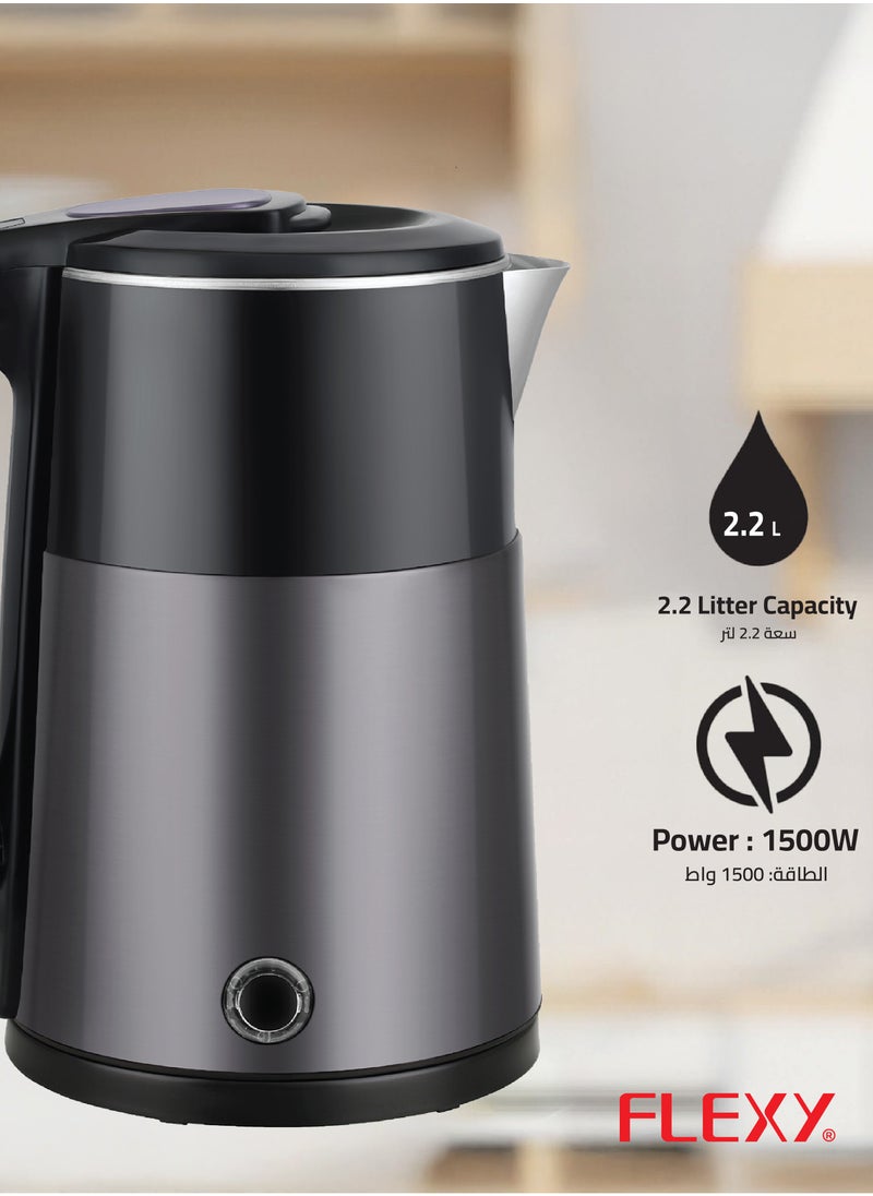 Flexy 2.2 L 1500W Electric Kettle Stainless Steel Water Boiler | Portable Pot Instant Water Heater And Tea Maker  | Auto Shut-Off Boil-Dry Protection 360° Swivel Base | Cool Handle  - Image 5