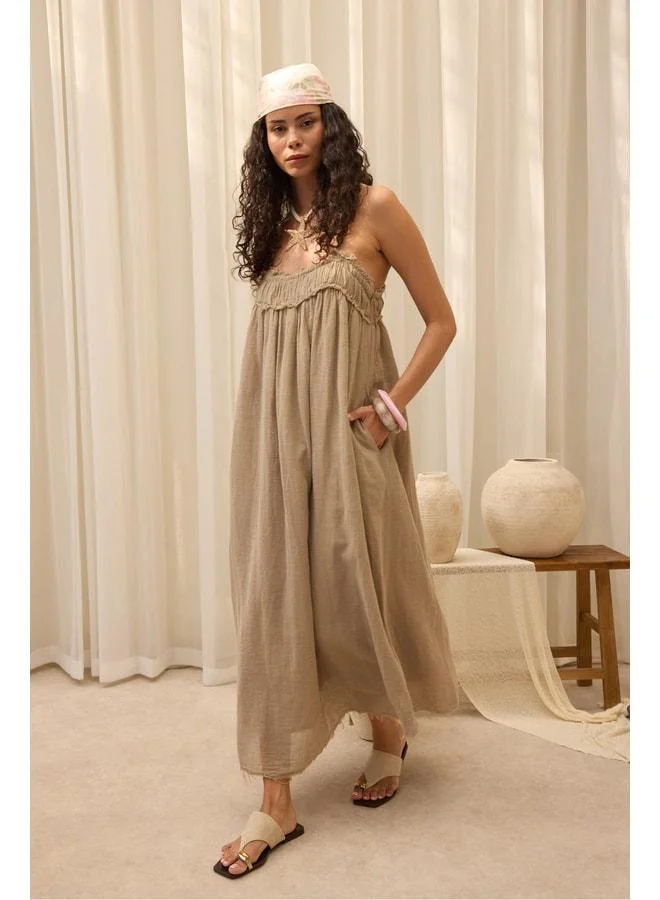 Bohemai  Torrora Long Khaki Linen Dress for Women | Best Price UAE