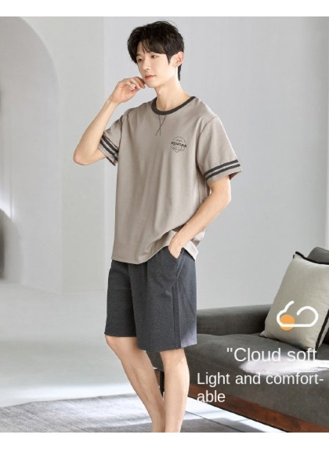 Top melon Athletic Style 100% Comfort Cotton】men's Summer Casual Short-sleeve Pajamas, Wearable As Loungewear - Image 1