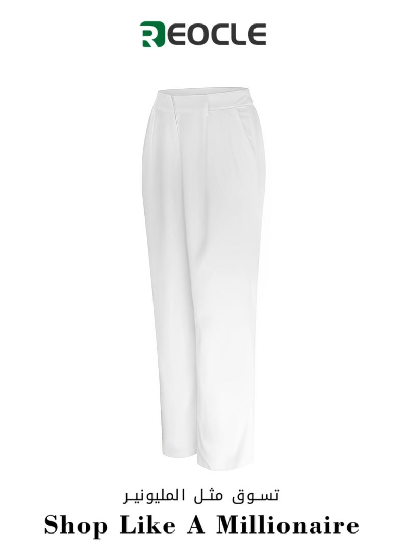 REOCLE Women's Wide Leg Pants High Waisted Business Casual Summer Dress Pants Palazzo Long Work Trousers with Pockets - Image 1