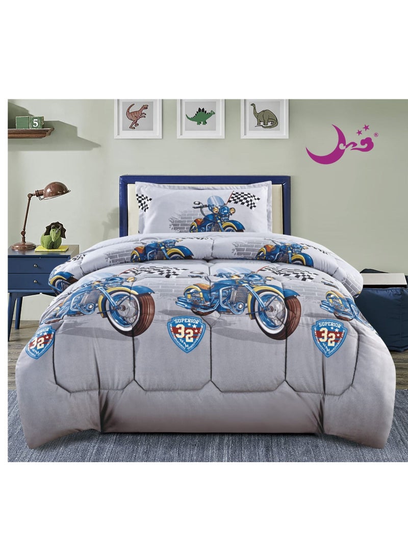 Moon - Evil Moose Comforter Set Kids Soft and Fluffy Medium Fill 3 Piece Reversible Bedding Set One Size for Boys Girls Modern Print and Double Side Stitched Pattern Soft and Breathable - Image 1