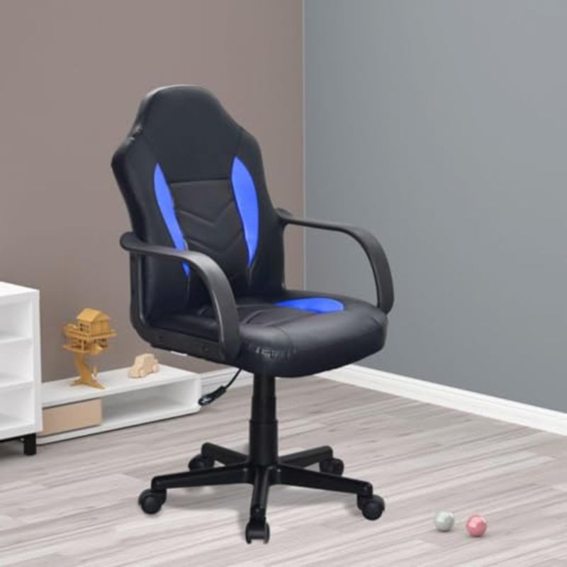 Gaming chair for home office use, PVC foam material, black and blue color, ergonomic design with breathable mesh backrest - Image 3