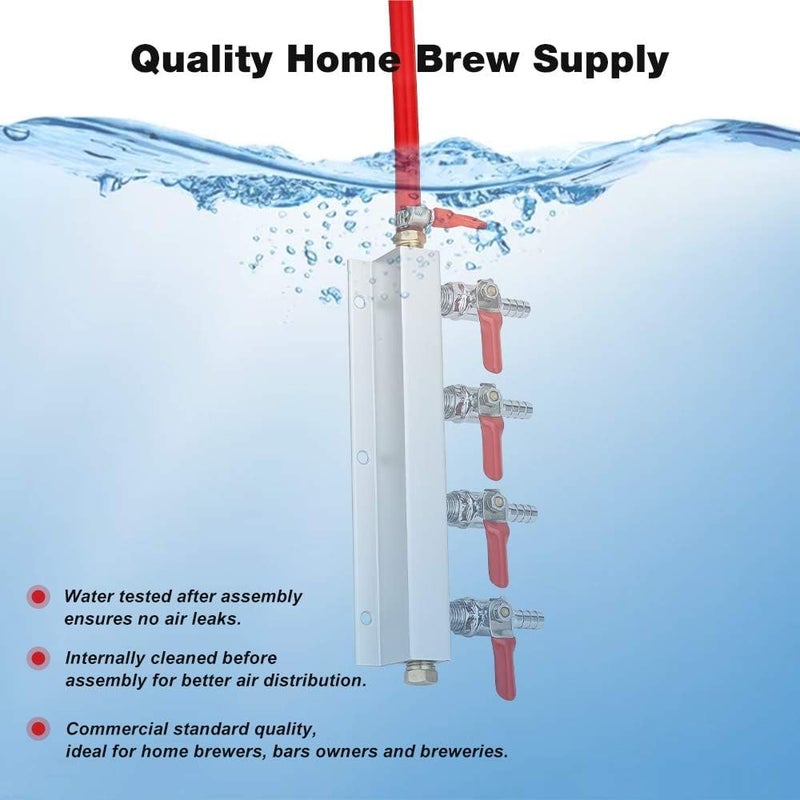 Ferroday 4 Way Gas Manifold 5/16" Barbed Integrated Check Valves CO2 Distributor Independent Shut Off 4 Way CO2 Manifold Gas Distributor for Home Brew Beer Gas Manifold Kegerator Manifold + 5 Clamps - Image 5