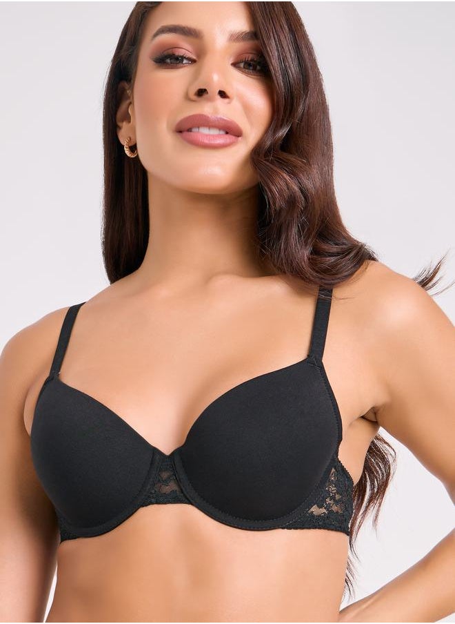 Styli - Pack of 2 - Essentials Padded Wired Cotton Lace Insert Plunge Bra - Image 1
