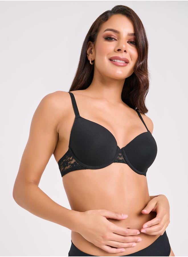 Styli - Pack of 2 - Essentials Padded Wired Cotton Lace Insert Plunge Bra - Image 1