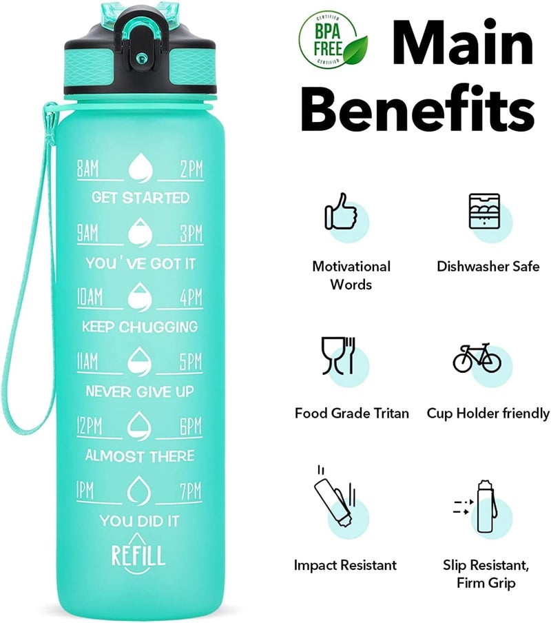 HILY Original Tritan Motivational Water Bottle with Straw(Green) - Image 2