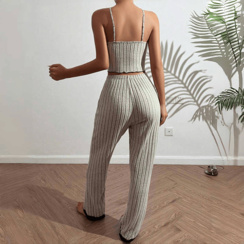 Heart Strap Top  Lounge Pants Set Grey