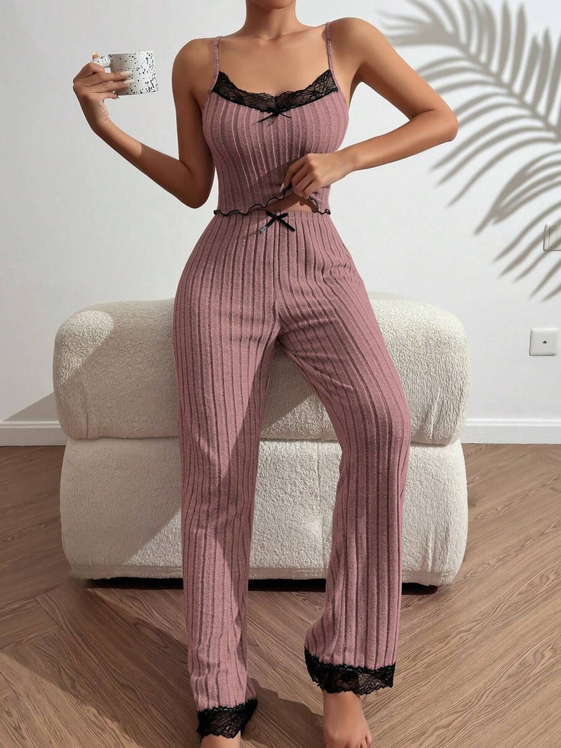 Heart Strap Top  Lounge Pants Set Grey