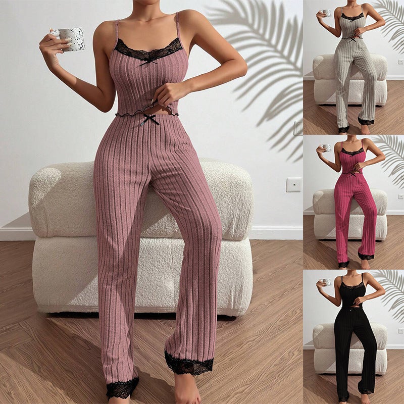 Heart Strap Top  Lounge Pants Set Grey