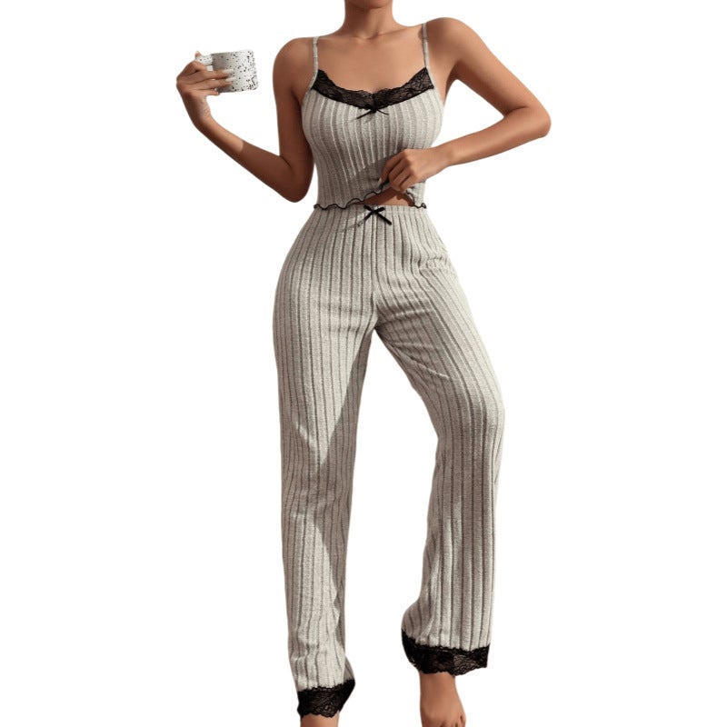 Heart Strap Top  Lounge Pants Set Grey
