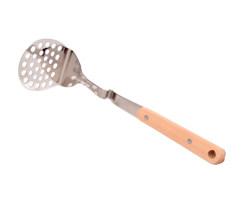 Kitchen Utensil Stainless Steel Perforated Spoon with Wooden Handle, Large Skimmer Ladle - Image 2