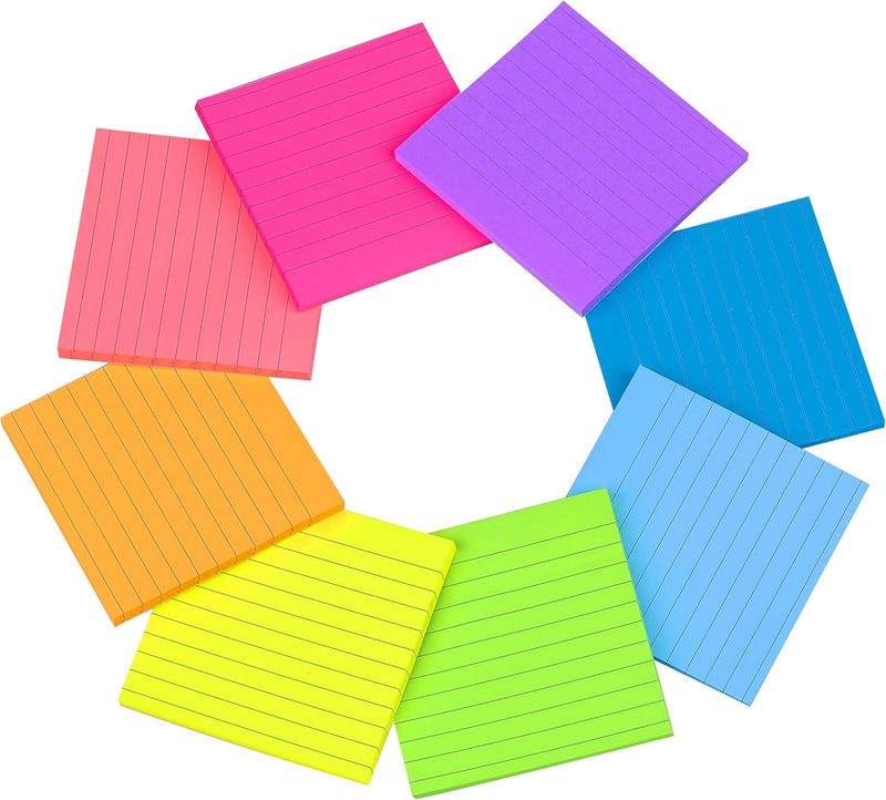 Kozerite (8 Pack) Lined Sticky Notes 4x4 Bright Stickies Colorful Super Sticking Power Memo Pads, 8 Colors, Strong Adhesive - Image 4