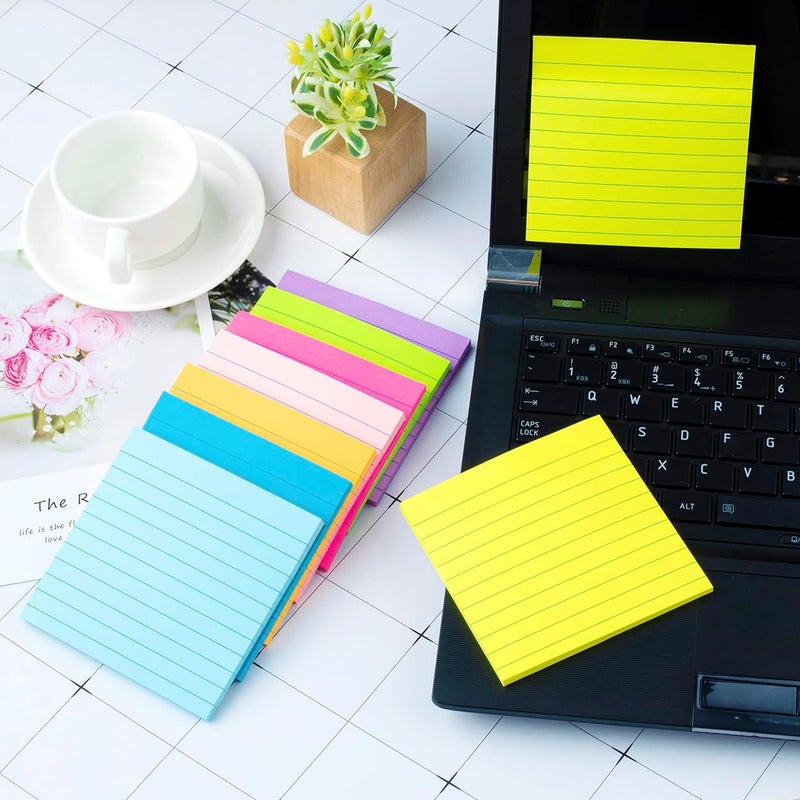 Kozerite (8 Pack) Lined Sticky Notes 4x4 Bright Stickies Colorful Super Sticking Power Memo Pads, 8 Colors, Strong Adhesive - Image 5