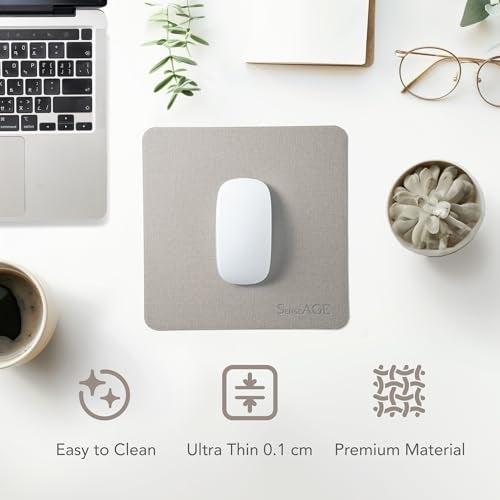 SenseAGE Slim Mouse Pad for Home/Office, Portable Mouse Mat for Computer & Laptop, Fabric Style Vegan Leather, Non-Slip Base, Compatible with Laser and Optical Mouse, 8.66” x 8.66” (Dark Grey) - Image 4