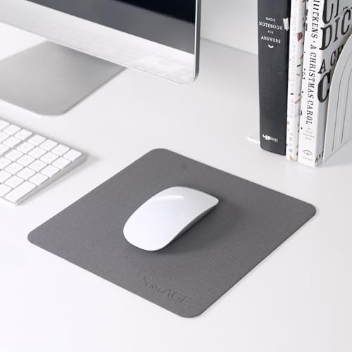 SenseAGE Slim Mouse Pad for Home/Office, Portable Mouse Mat for Computer & Laptop, Fabric Style Vegan Leather, Non-Slip Base, Compatible with Laser and Optical Mouse, 8.66” x 8.66” (Dark Grey) - Image 2