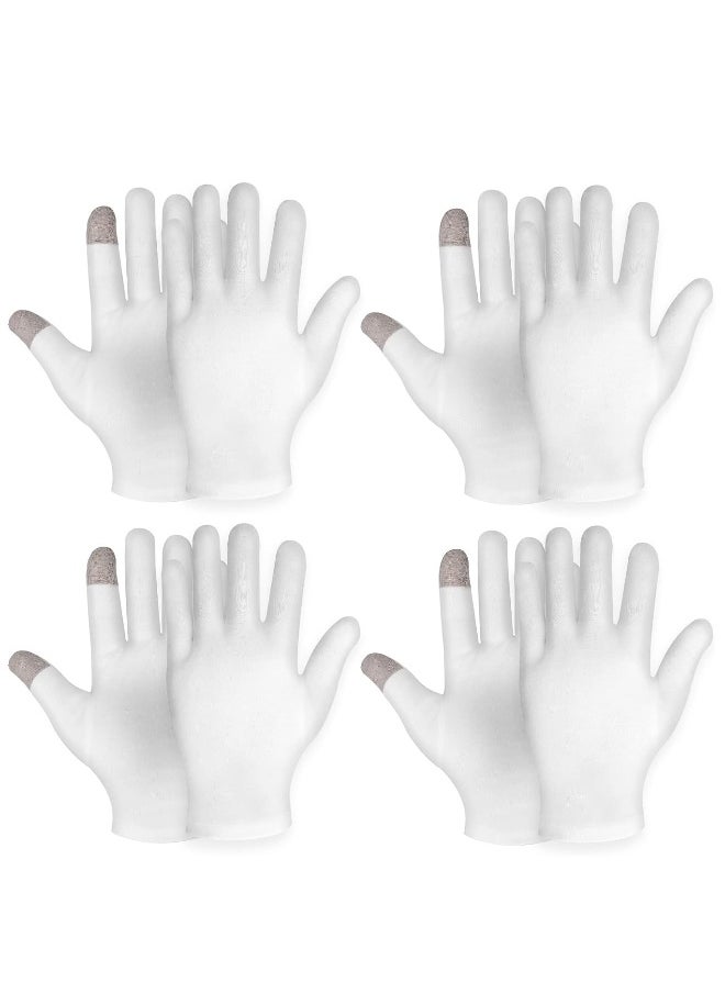 Generic 4 Pairs Touch Screen Moisturizing Gloves White Cotton Overnight Bedtime Heal Eczema Sleeping Lotion, Washable Hand Spa Treatment Repair Rough Cracked Dry Skin  - Image 1