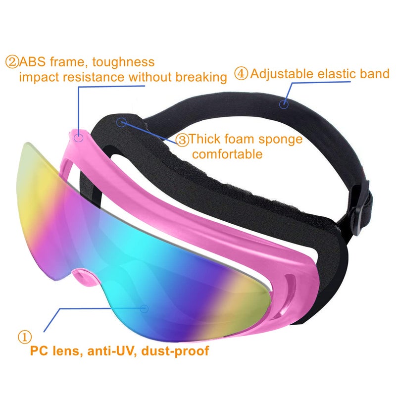 LJDJ Motorcycle Goggles,2 Pack Dirt Bike ATV Motocross Riding Hiking Protective with 2 Pack Neck Breathable Bandana Mask (Pink+Mask) - Image 4