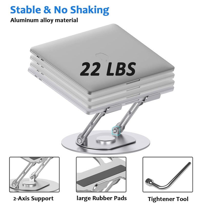 Mercase Adjustable Laptop Stand with 360 Rotating BaseFoldable Laptop Riser for Desk Compatible with MacBook ProAir Notebook 10 to 16 Inches Sliver - Image 4