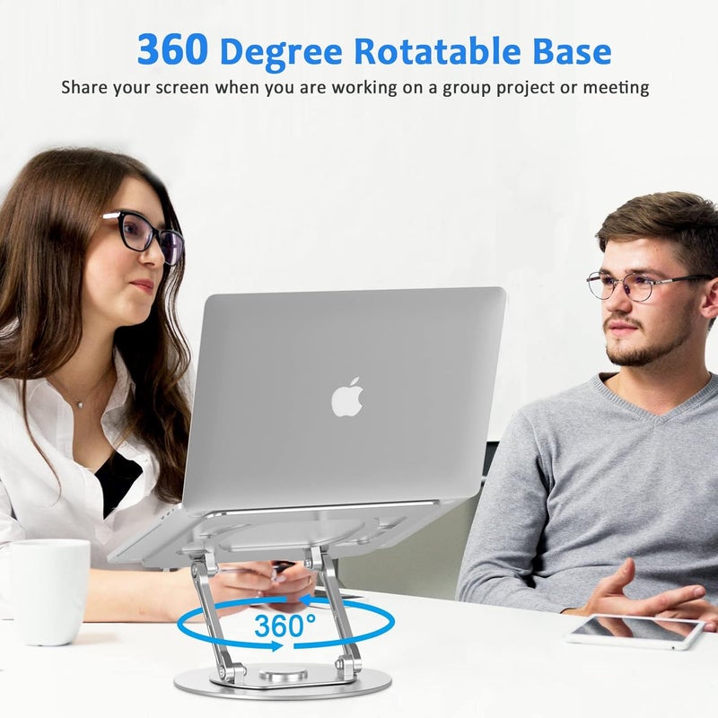 Mercase Adjustable Laptop Stand with 360 Rotating BaseFoldable Laptop Riser for Desk Compatible with MacBook ProAir Notebook 10 to 16 Inches Sliver - Image 3