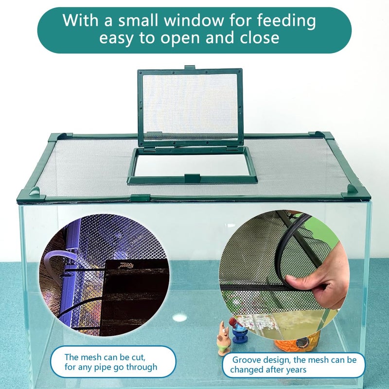 Maguesh Magnetic Fish Tank Cover with Feeding Window Green Frame Grey Fiberglass Mesh, DIY Fish Tank Lid for Preventing Fish from Jumping Out and Reptile Escaping Adjustable Size Fit Tank Size Max 35''X19'' - Image 5