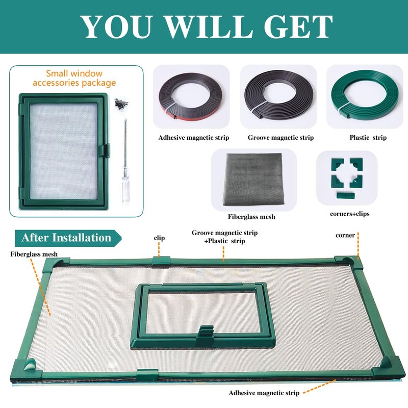 Maguesh Magnetic Fish Tank Cover with Feeding Window Green Frame Grey Fiberglass Mesh, DIY Fish Tank Lid for Preventing Fish from Jumping Out and Reptile Escaping Adjustable Size Fit Tank Size Max 35''X19'' - Image 4
