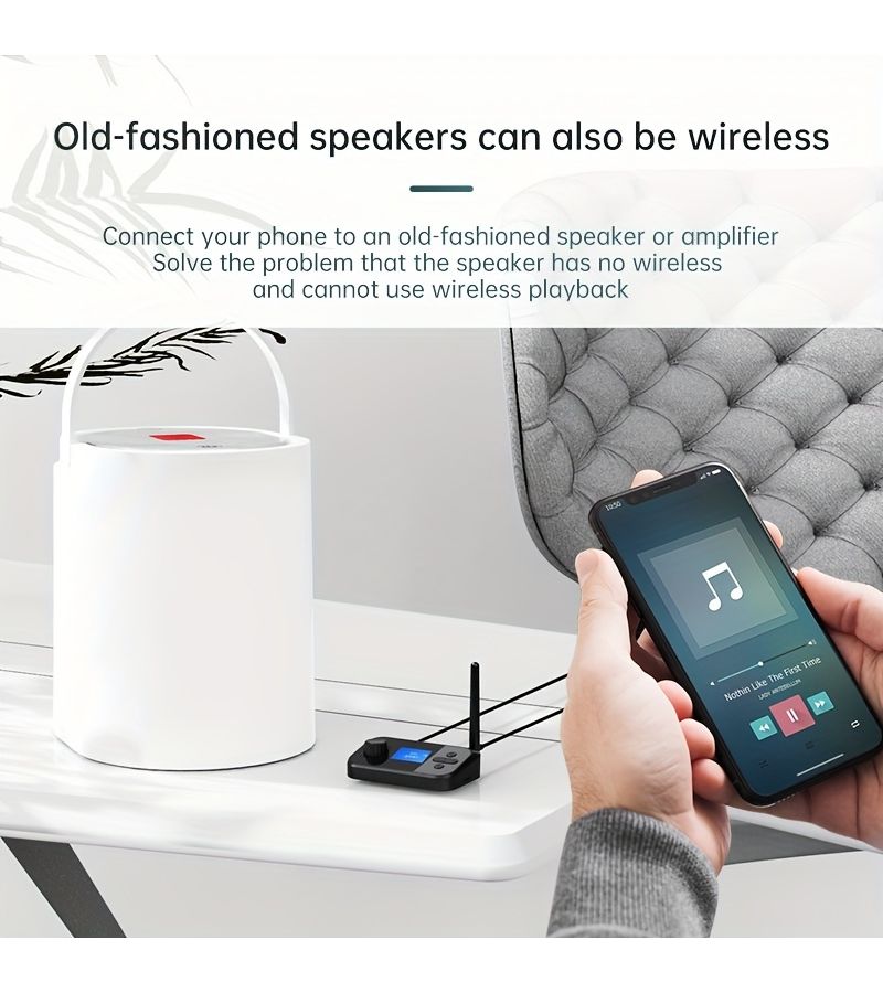Wireless Audio Adapter 5.4 Bluetooth Transmitter Receiver With AUX Input Output TF Card Support Black Color For TV And Audio Devices - Image 1