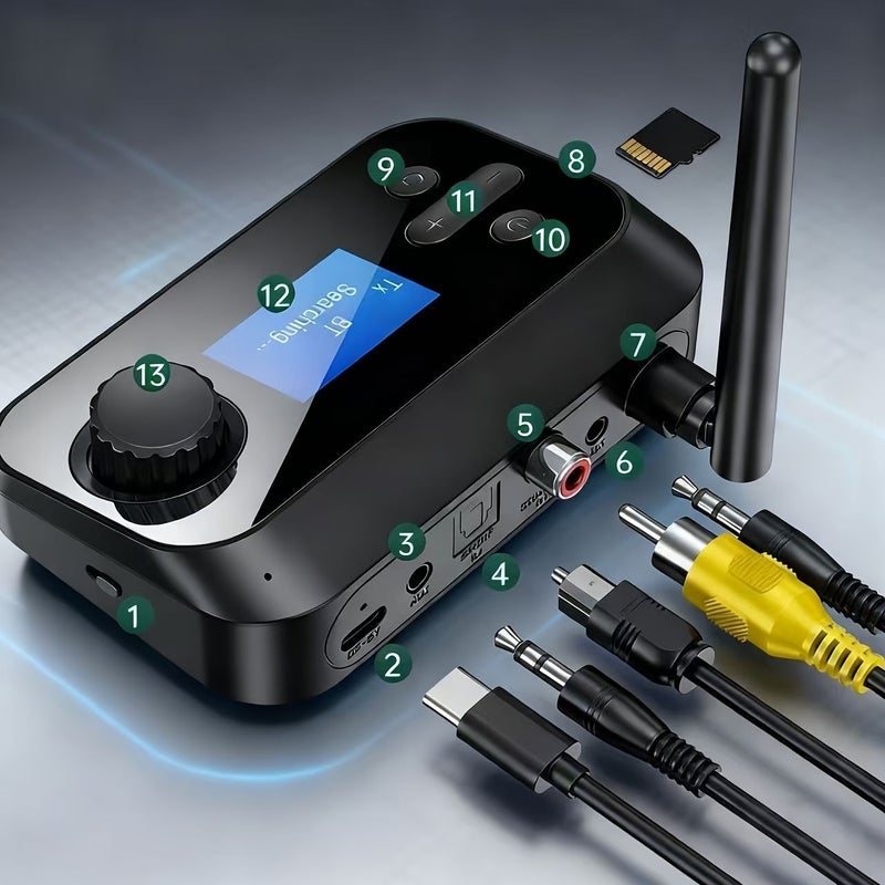 Wireless Audio Adapter 5.4 Bluetooth Transmitter Receiver With AUX Input Output TF Card Support Black Color For TV And Audio Devices - Image 4