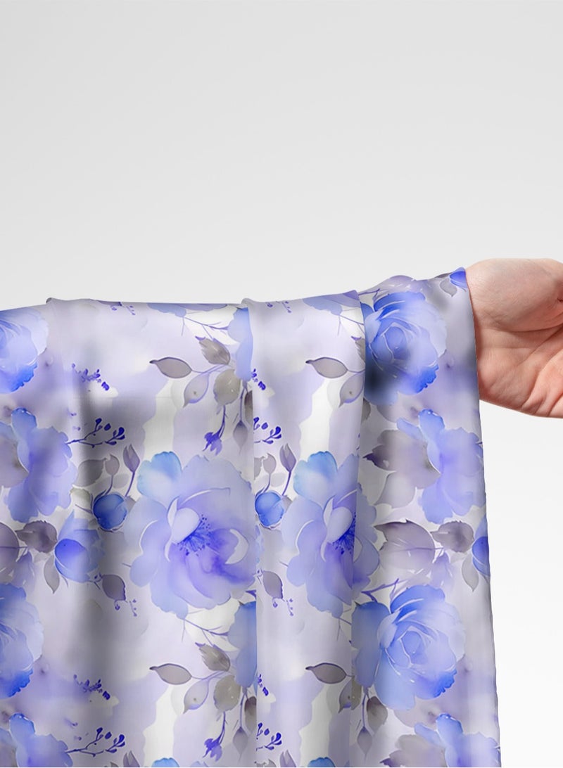 فيلاتو Ø¬Ù„Ø§Ø¨ÙŠØ© Ù…Ø®ÙˆÙŠØ± Ø¨ØªØµÙ…ÙŠÙ… Ø²Ù‡ÙˆØ± Ø£Ø²Ø±Ù‚ Ø¨Ù†Ù�Ø³Ø¬ÙŠ Ù…Ù† Ù‚Ù…Ø§Ø´ Ø­Ø±ÙŠØ± Ø§Ù„Ù„ÙŠÙ„ Ø¹Ø±Ø§Ù…Ù†ÙŠ Ø¨Ø§Ù„ÙŠØ§Ø±Ø¯Ø©ØŒ Ø¹Ø±Ø¶ 58 Ø¨ÙˆØµØ© - Image 1