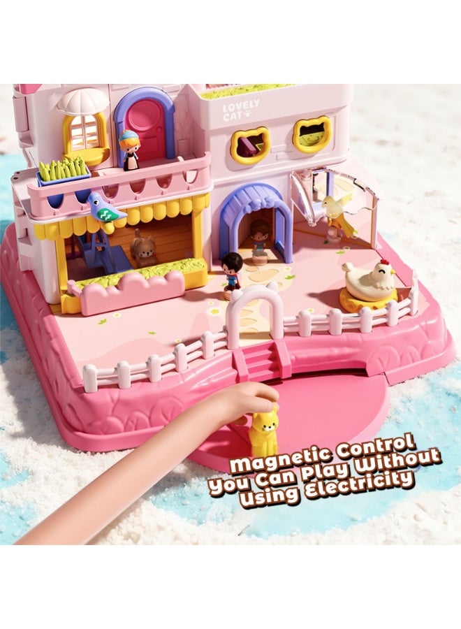 Magnetic Cat Cafe Villa Dollhouse Playset for Girls 3+ - DIY Assembly Interactive Surprise House Birthday Gift Eid Toy for Toddlers Kids - Image 5