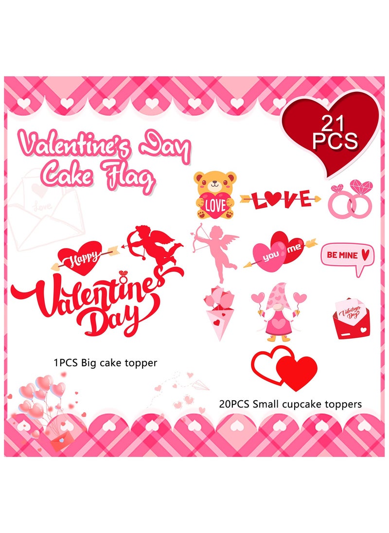 FRUITFUL PARTY - Valentine Day Cake Topper, 20 Pcs Happy Valentine's Day Cupcake Toppers/Valentine Cupcake Toppers & 1 Pcs Valentine's Day Cake Toppers/Valentine's Day Cake Decoration for Valentines Day Decorations - Image 1