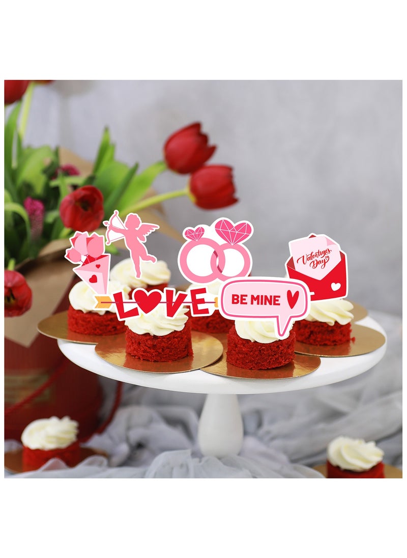FRUITFUL PARTY - Valentine Day Cake Topper, 20 Pcs Happy Valentine's Day Cupcake Toppers/Valentine Cupcake Toppers & 1 Pcs Valentine's Day Cake Toppers/Valentine's Day Cake Decoration for Valentines Day Decorations - Image 1