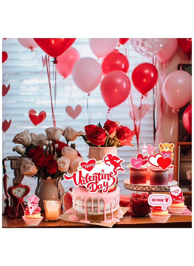 FRUITFUL PARTY - Valentine Day Cake Topper, 20 Pcs Happy Valentine's Day Cupcake Toppers/Valentine Cupcake Toppers & 1 Pcs Valentine's Day Cake Toppers/Valentine's Day Cake Decoration for Valentines Day Decorations - Image 1