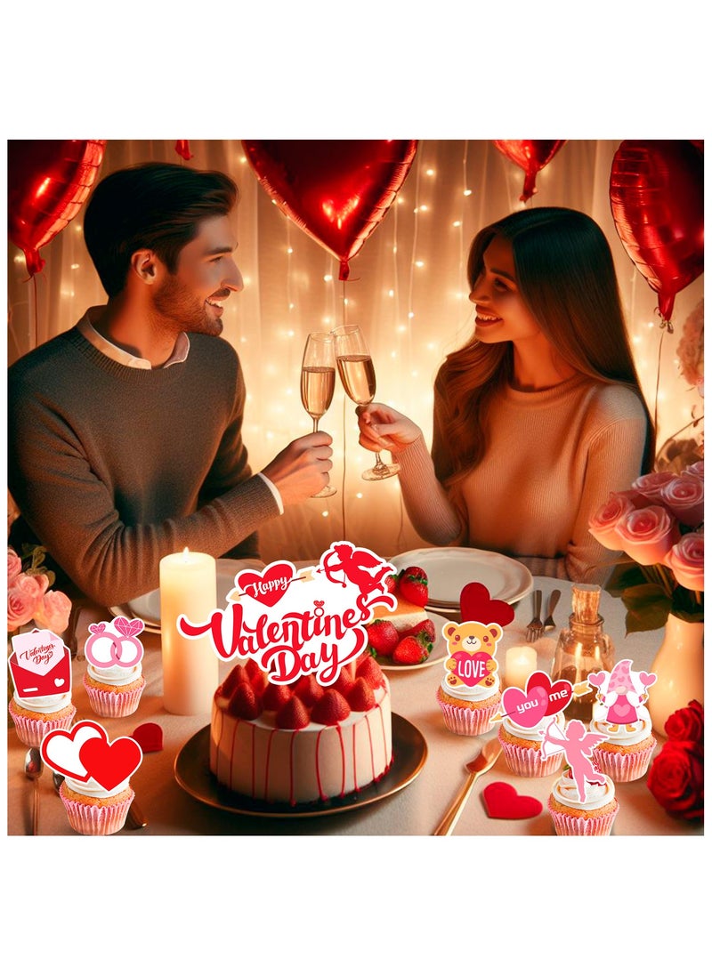 FRUITFUL PARTY - Valentine Day Cake Topper, 20 Pcs Happy Valentine's Day Cupcake Toppers/Valentine Cupcake Toppers & 1 Pcs Valentine's Day Cake Toppers/Valentine's Day Cake Decoration for Valentines Day Decorations - Image 1